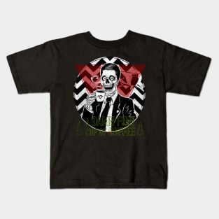 Damn Fine Cup of Coffee, Agent Cooper, Coffee Addict, Worship Coffee, Skeleton Lover, Horror Tshirt, Halloween Sweatshirt, Creepy Skull, Black and white sticker Kids T-Shirt